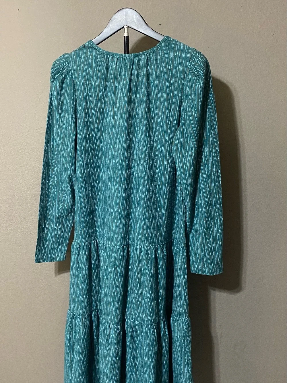 La Joie Teal Textured Tiered Midi Dress Women’s Large Long Sleeve Cottagecore